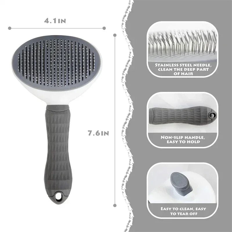 Pet Hair Remover Brush for Dogs and Cats - Non-Slip Grooming Tool with Stainless Steel Needles