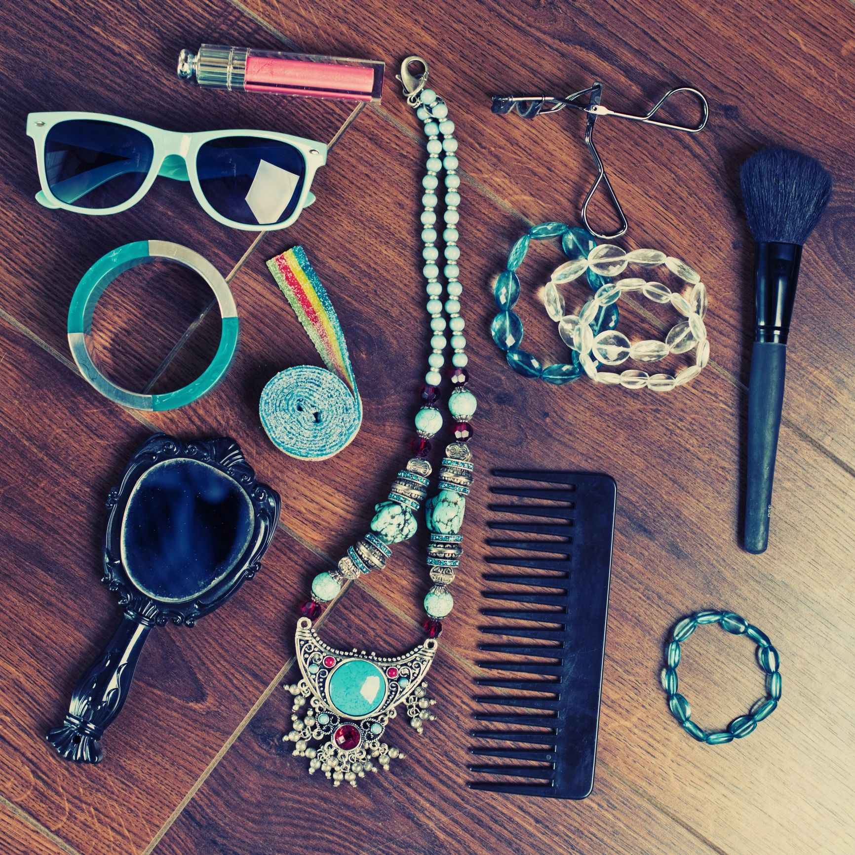 Female accessories flat lay