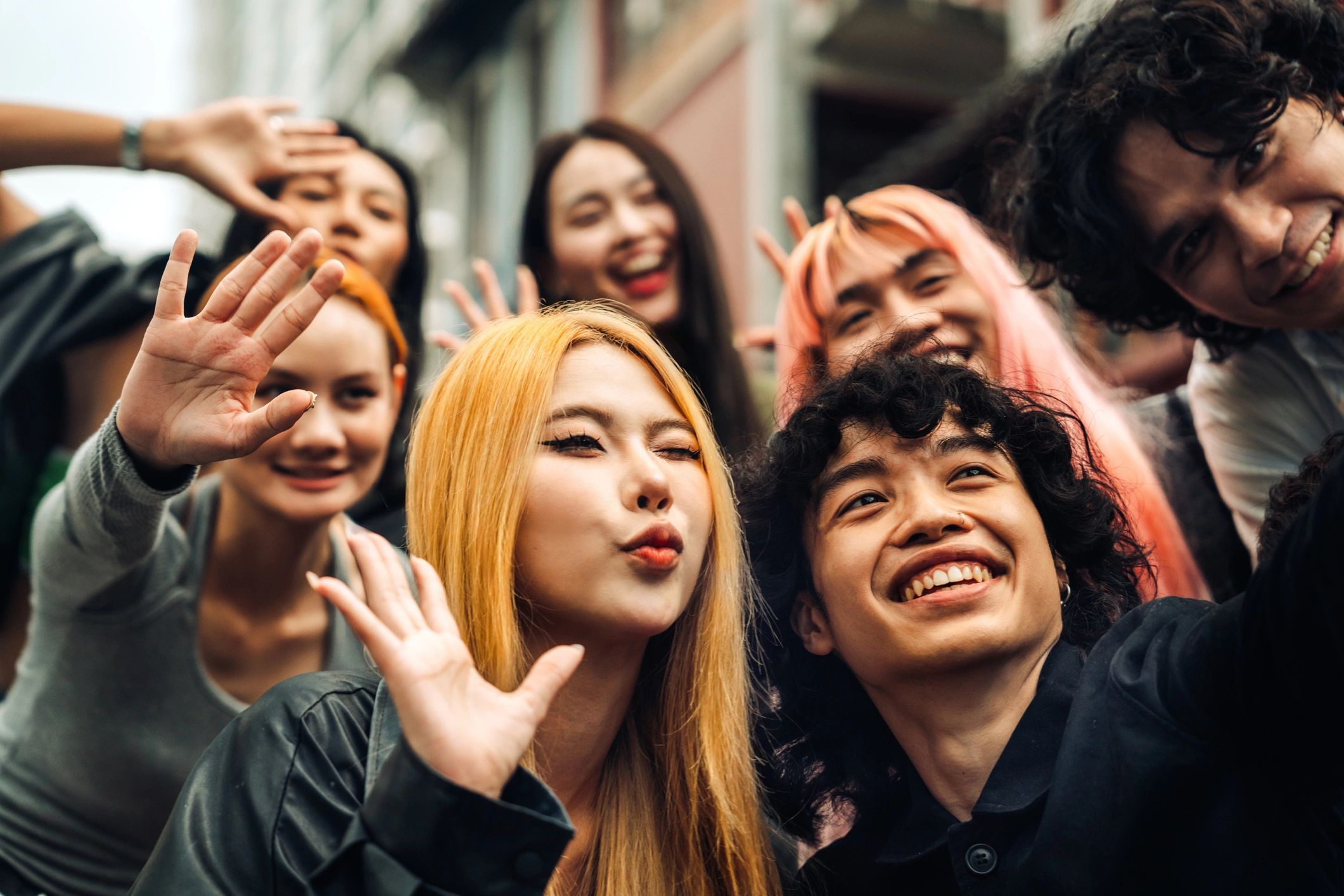 Group of friends taking a fun selfie together
